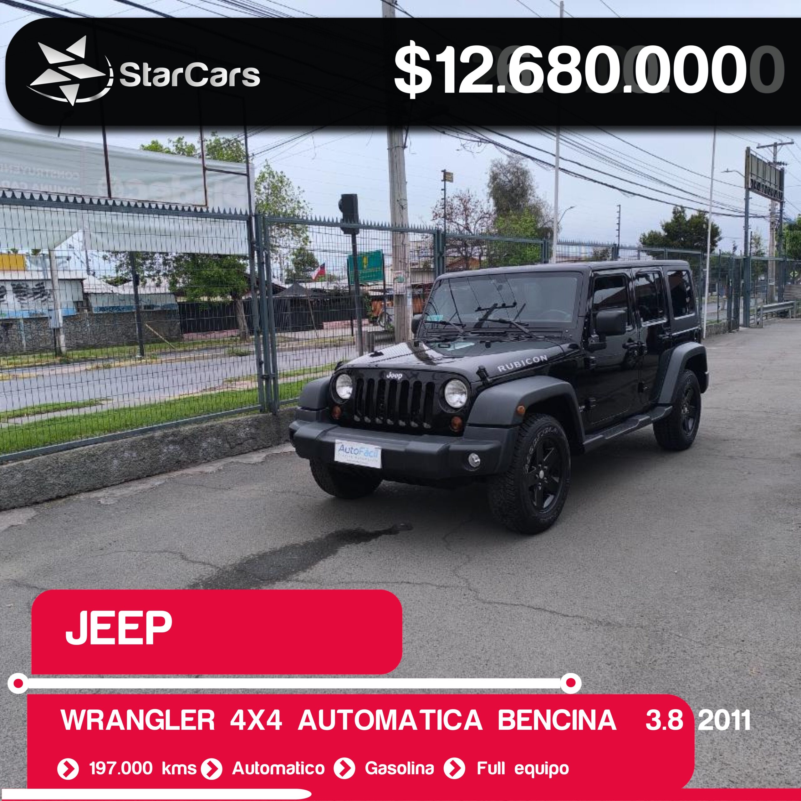 JEEP WRANGLER 4X4 AUTOMATICA BENCINA  2011 3.8CC